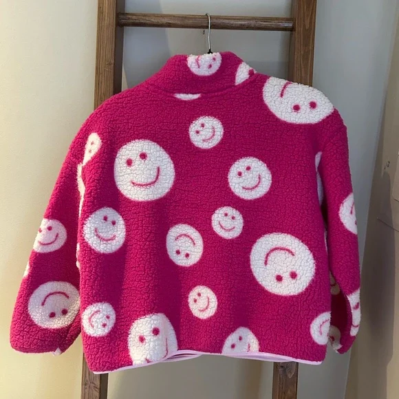 NWOT Old Navy Pink Smiley Face Kids Puffer Jacket - Picture 2 of 6